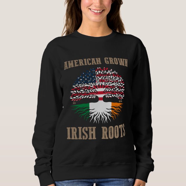 American Grown Irish Roots USA Irish Flag St Patri T Shirt (Framsida)