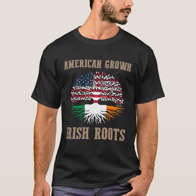 American Grown Irish Roots USA Irish Flag St Patri T Shirt (Framsida)