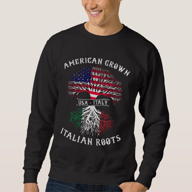 American Grown Italian Roots Italy Flag Pride Cool Lång Ärmad Tröja (Framsida)