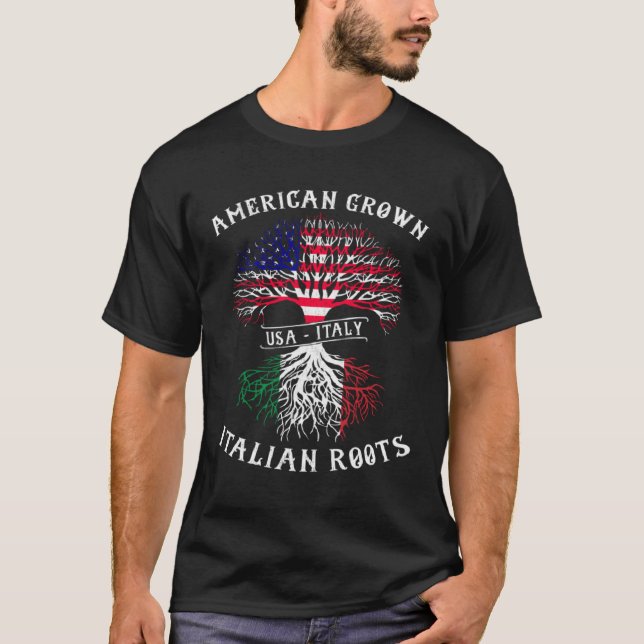 American Grown Italian Roots Italy Flag Pride Cool T Shirt (Framsida)