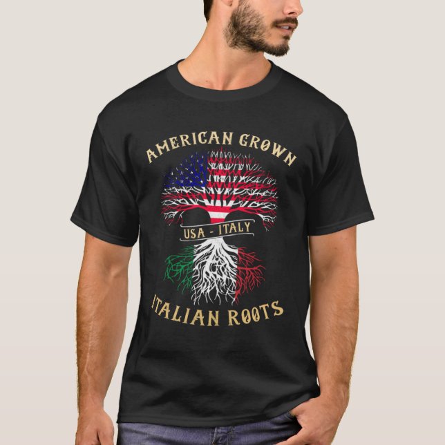 American Grown Italian Roots Italy Flag Pride Cool T Shirt (Framsida)