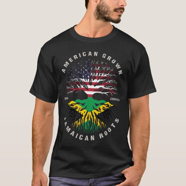 American Grown Jamaican Roots Jamaica Flagga T Shirt (Framsida)