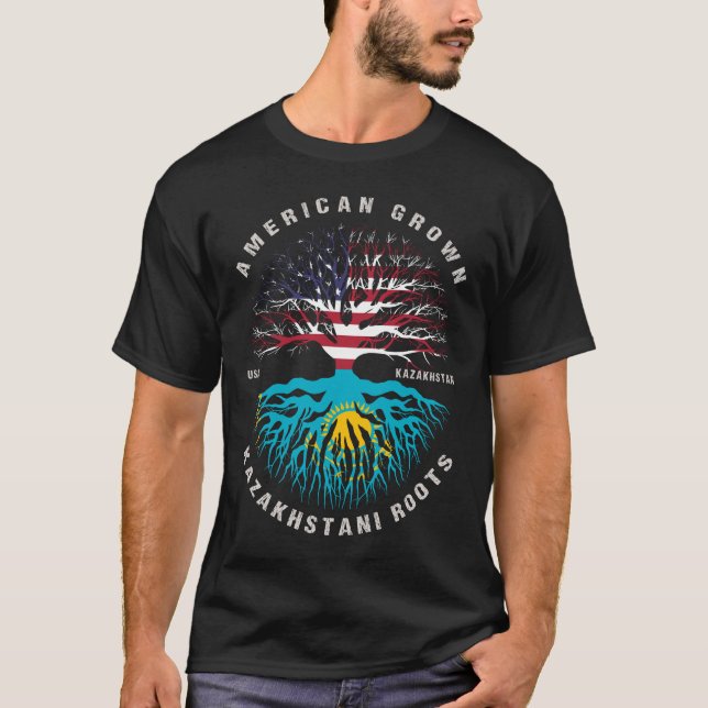 American Grown Kazakstan Roots Kazakstan Flagga T Shirt (Framsida)