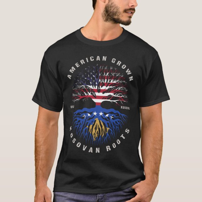 American Grown Kosovo Roots Kosovo Flagga T Shirt (Framsida)
