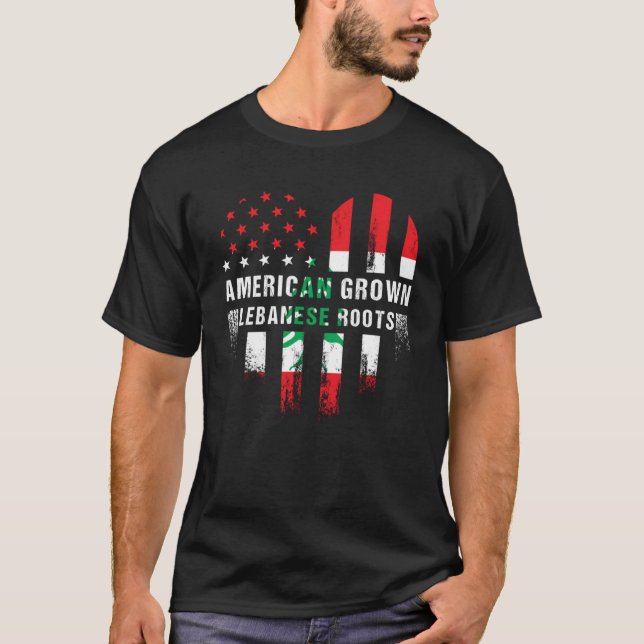 American Grown Libanese Roots Libanon Heart Flagga T Shirt (Framsida)