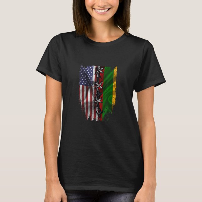American Grown Lithuanian Roots USA Lithuania Flag T Shirt (Framsida)