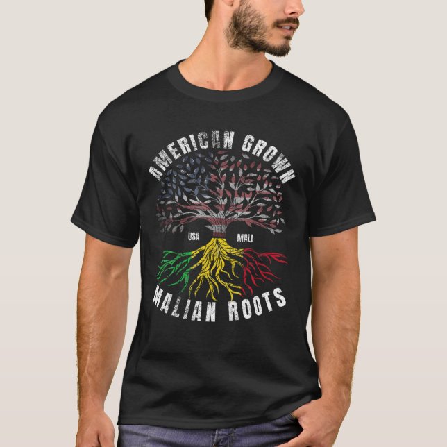 American Grown Malian Roots Graphic Afro African M T Shirt (Framsida)