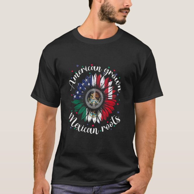 American Grown Mexican Roots Cinco De Mayo Sunflow T Shirt (Framsida)