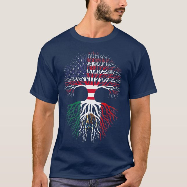 American Grown Mexican Roots Mexico Flagga T Shirt (Framsida)