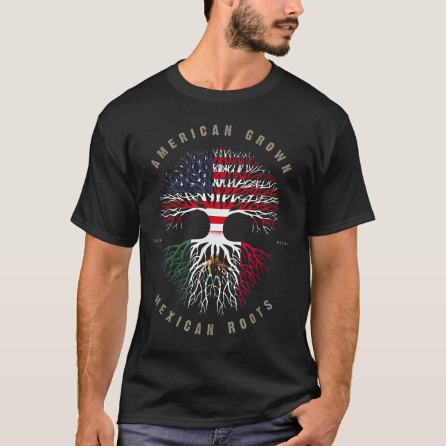 American Grown Mexican Roots Mexico Flagga T Shirt (Framsida)
