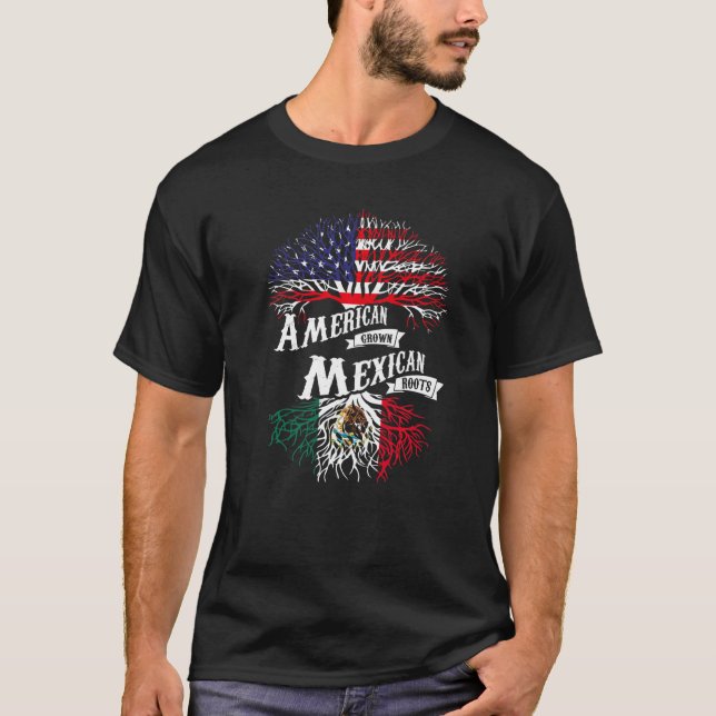 American Grown Mexican Roots Mexico Flagga T Shirt (Framsida)