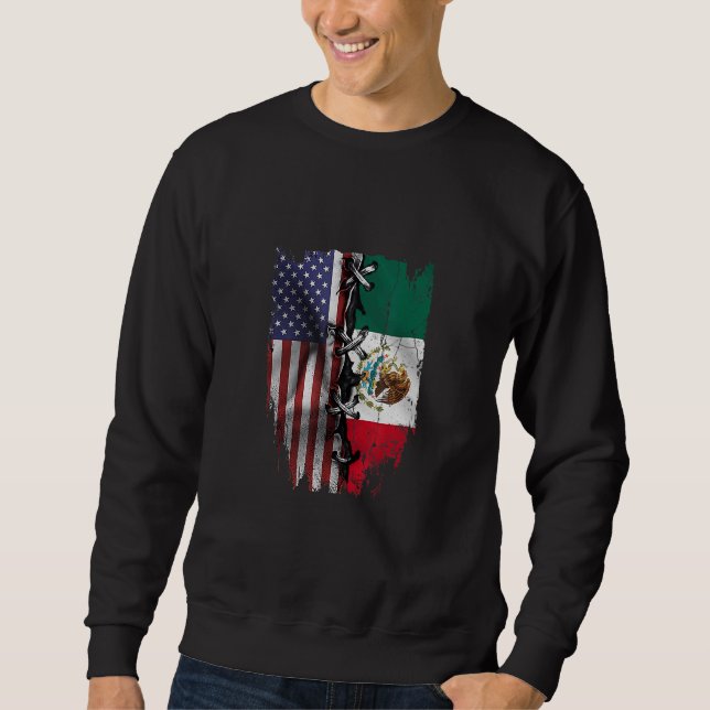 American Grown Mexican Roots USA Mexico Flag Lång Ärmad Tröja (Framsida)