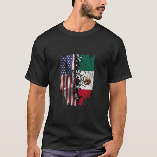 American Grown Mexican Roots USA Mexico Flag T Shirt (Framsida)