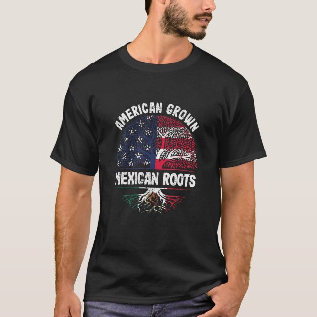 American Grown Mexican Roots USA Mexiko Flagga Her T Shirt (Framsida)