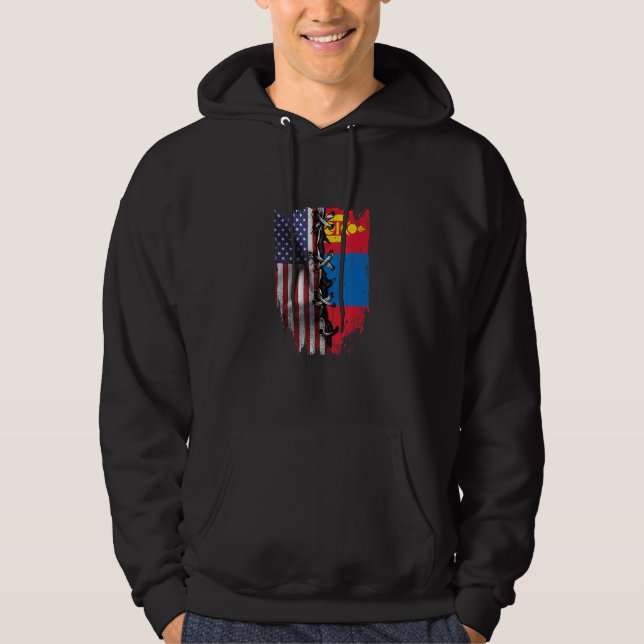 American Grown Mongolian Roots USA Mongolia Flag Hoodie (Framsida)