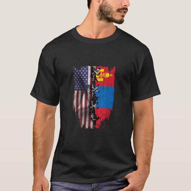 American Grown Mongolian Roots USA Mongoliet Flagg T Shirt (Framsida)