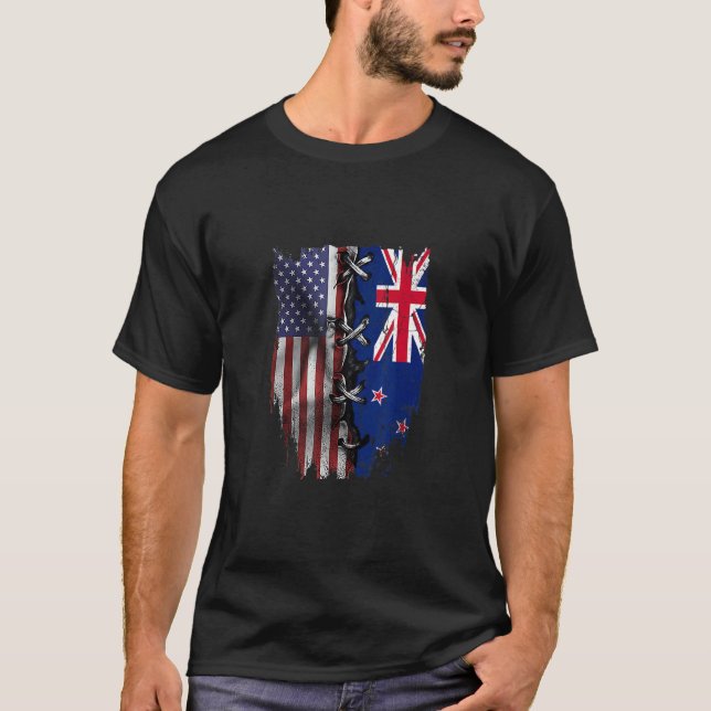 American Grown New Zealand Roots USA New Zealand F T Shirt (Framsida)
