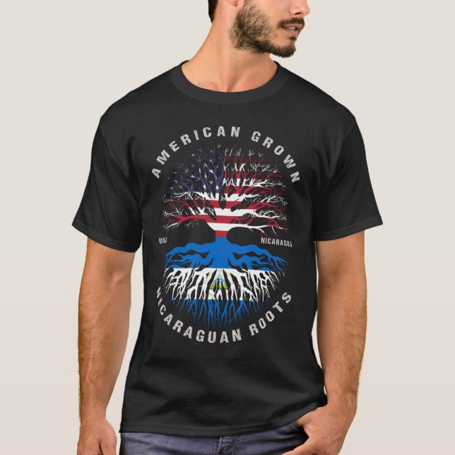 American Grown Nicaraguan Roots Nicaragua Flagga T Shirt (Framsida)