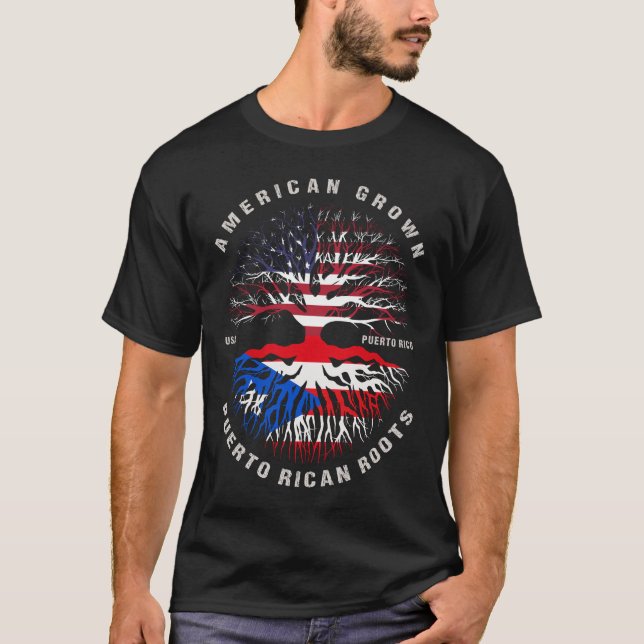 American Grown Puerto Rican Roots Puerto Rico Flag T Shirt (Framsida)