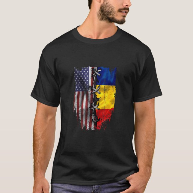 American Grown Romanian Roots USA Romania Flag T Shirt (Framsida)