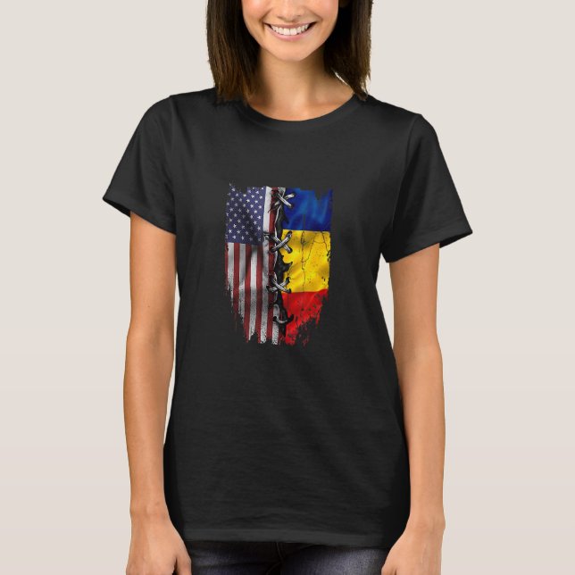 American Grown Rumänes Roots USA Rumänien Flagga T Shirt (Framsida)