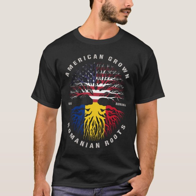 American Grown Rumänes Rumänien Flagga T Shirt (Framsida)