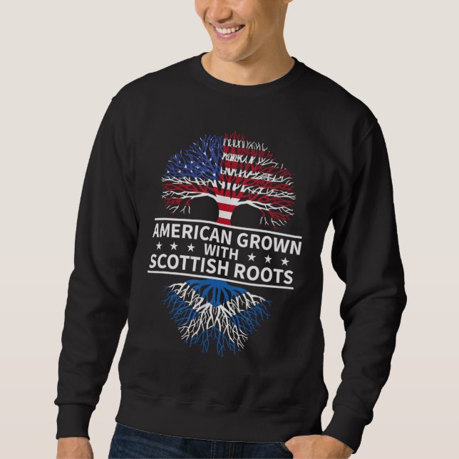 American Grown Scottish Roots Scotland Gift Lång Ärmad Tröja (Framsida)