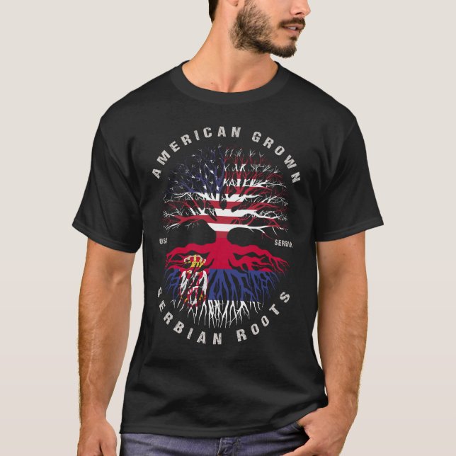 American Grown Serbian Roots Serbiska Flagga T Shirt (Framsida)
