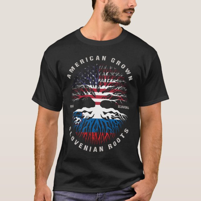 American Grown Slovenska Roots Slovenska Flagga T Shirt (Framsida)