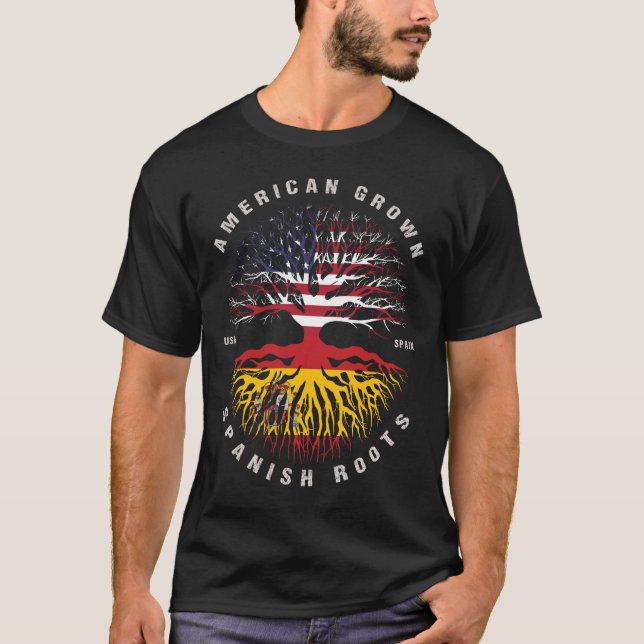 American Grown Spain Roots Spain Flagga T Shirt (Framsida)