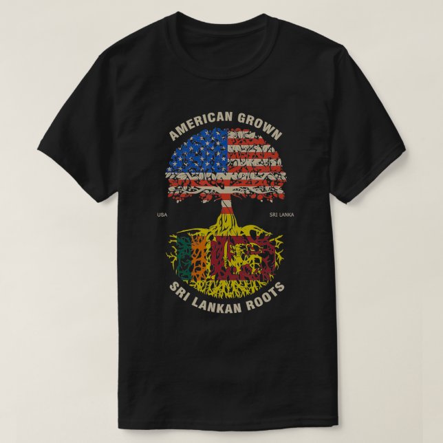 American Grown Sri Lankan Roots Sri Lanka Flagga T Shirt (Design framsida)
