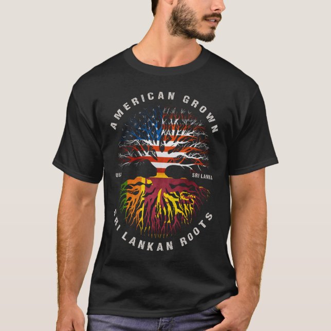 American Grown Sri Lankan Roots Sri Lanka Flagga T Shirt (Framsida)