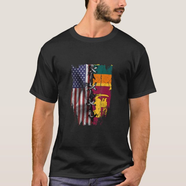 American Grown Sri Lankan Roots USA Sri Lanka Flag T Shirt (Framsida)