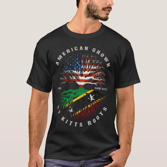American Grown St Kitts Roots Saint Kitts Flagga T Shirt (Framsida)