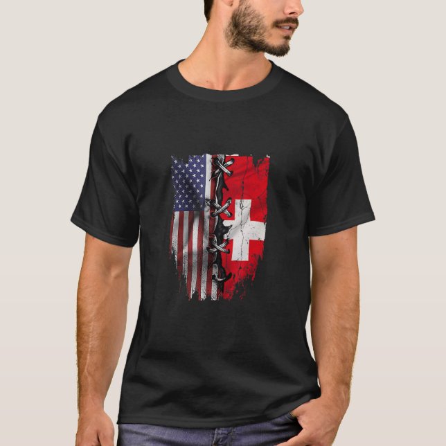 American Grown Swiss Roots USA Schweiz Flagga T Shirt (Framsida)