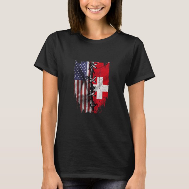 American Grown Swiss Roots USA Switzerland Flag T Shirt (Framsida)