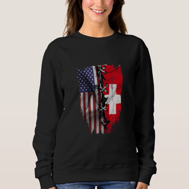 American Grown Swiss Roots USA Switzerland Flag T Shirt (Framsida)
