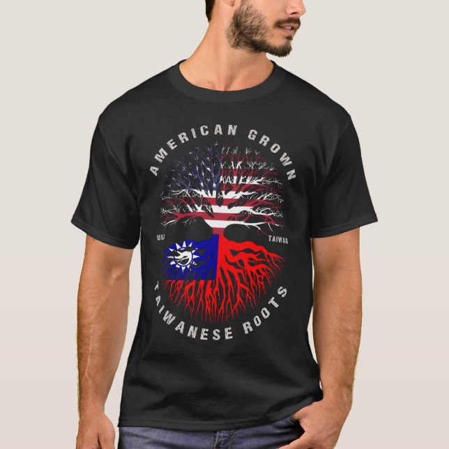 American Grown Taiwanese Roots Taiwan Flagga T Shirt (Framsida)