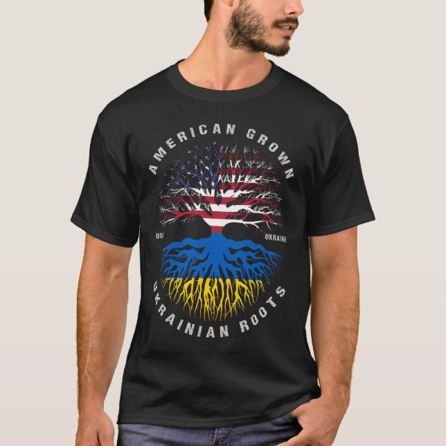 American Grown Ukrainska rötter Ukraina Flagga T Shirt (Framsida)
