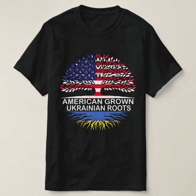 American Grown Ukrainska rötter Ukraina Flagga T Shirt (Design framsida)