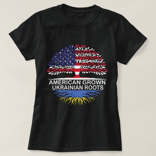 American Grown Ukrainska rötter Ukraina Flagga T Shirt (Design framsida)