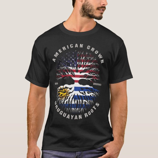 American Grown Uruguay-roots Uruguay Flagga T Shirt (Framsida)