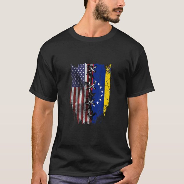 American Grown Venezuelan Roots USA Venezuela Flag T Shirt (Framsida)