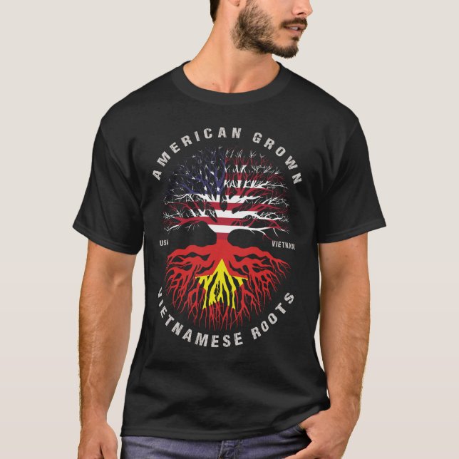 American Grown Vietnamese Roots Vietnam Flagga T Shirt (Framsida)