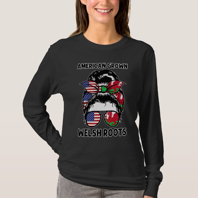 American Grown Welsh Roots Welsh T Shirt (Framsida)