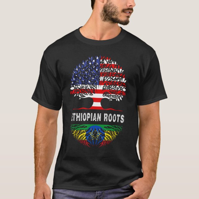 American Grown With African Roots Tree USA Flag Et T Shirt (Framsida)