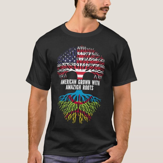 American Grown with Amazigh Roots USA flagga T Shirt (Framsida)