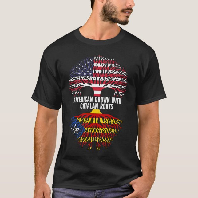 American Grown with Catalan Roots USA flagga T Shirt (Framsida)