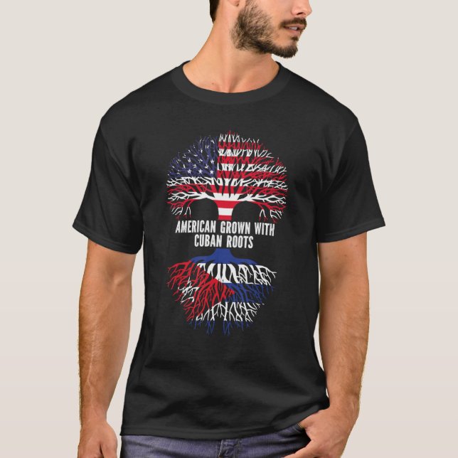 American Grown with Cuban Roots USA Flag T Shirt (Framsida)