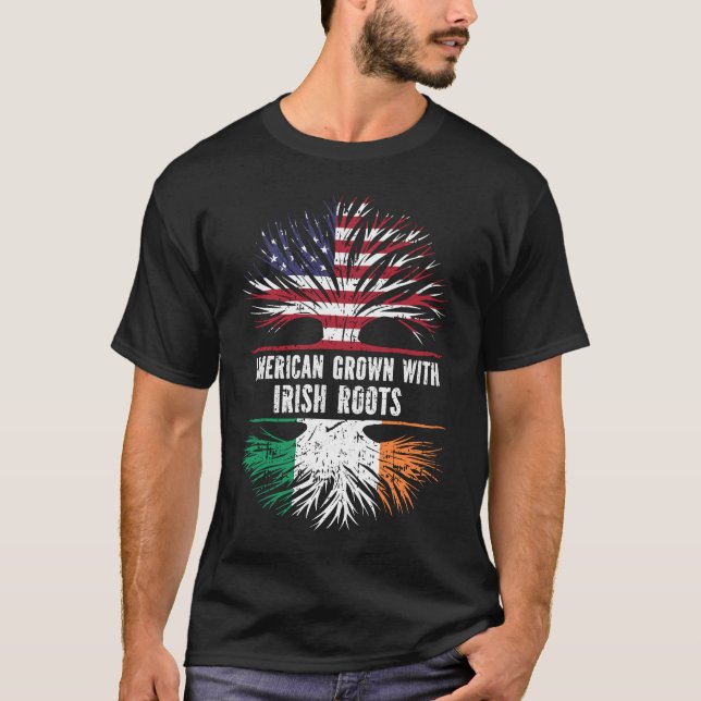 American Grown with Irish Roots USA flagga T Shirt (Framsida)